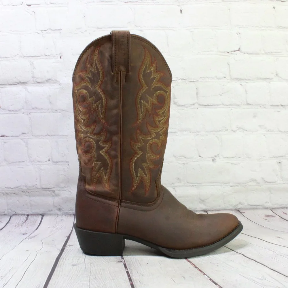 Justin Brown Leather Pointed Toe Slip on Western Cowboy Boots Size 9 D - Picture 1 of 9